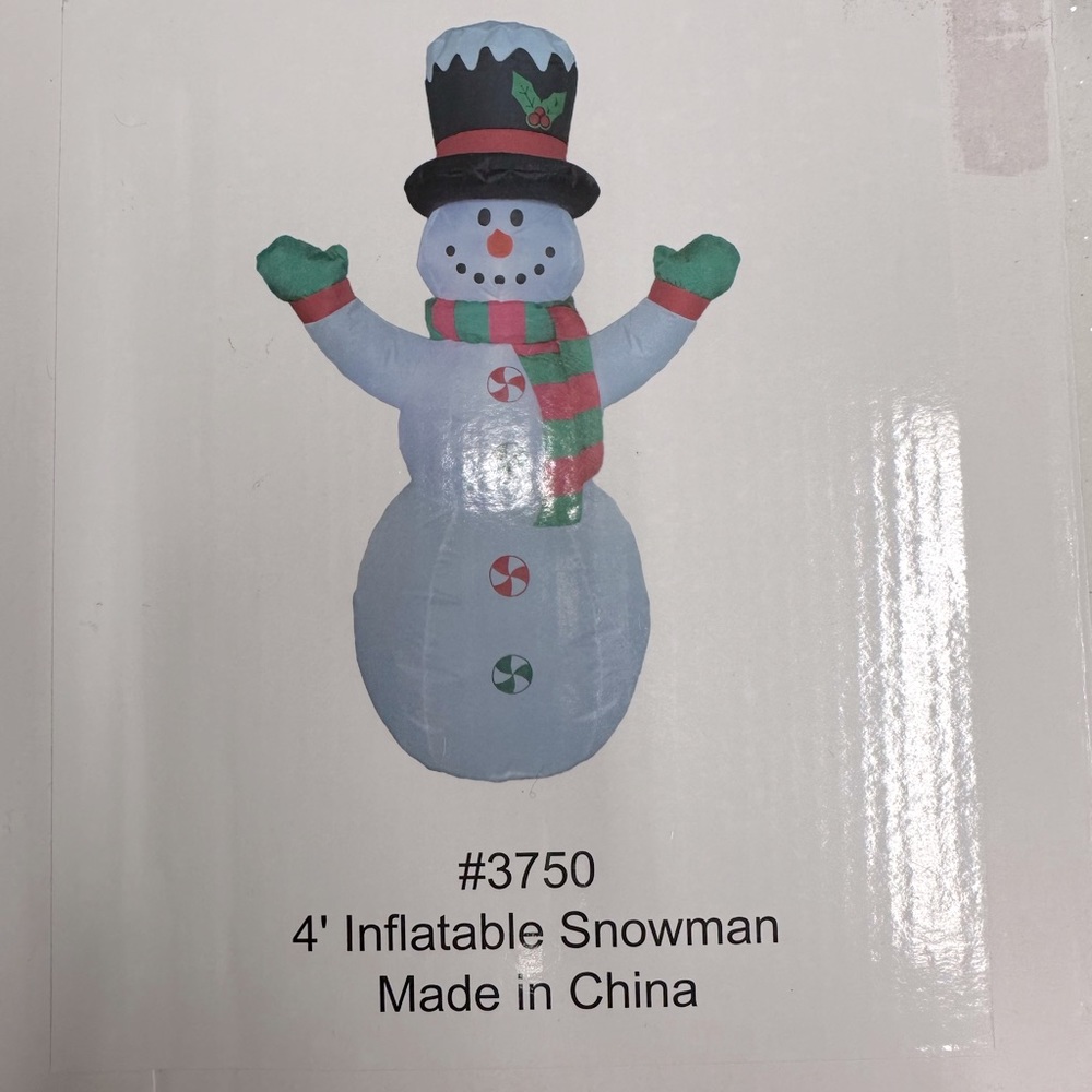Inflatable Snowman 4'x 4' Tall Yard Decoration Top Hat Scarf Candy Green Red‎